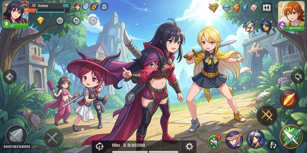 Tampilan permainan Anime yang imersif dan berwarna-warni.