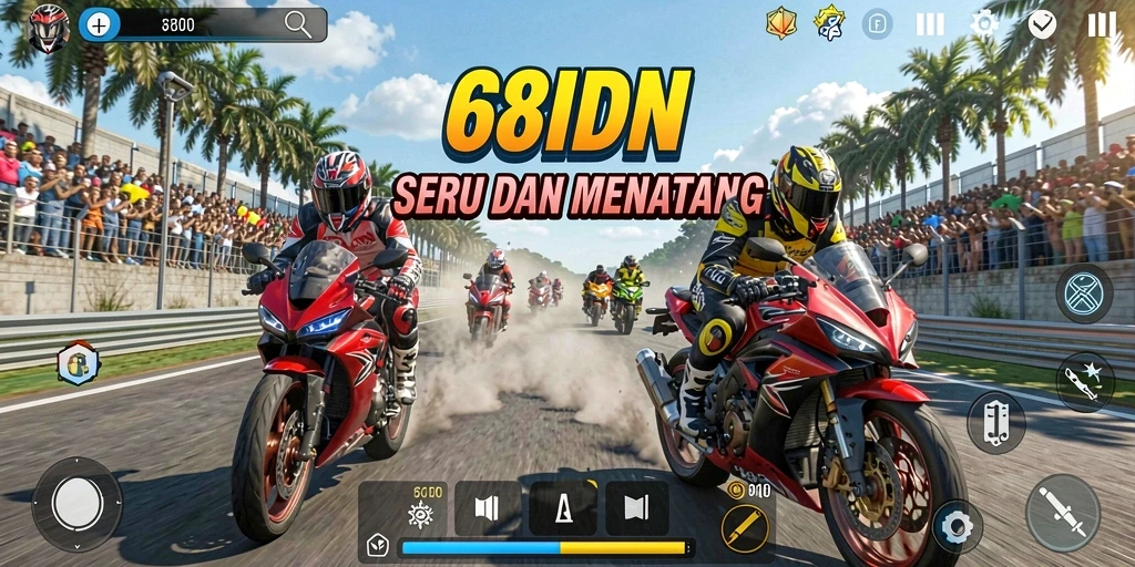 Screenshot gameplay 68IDN menampilkan aksi balapan motor yang seru.