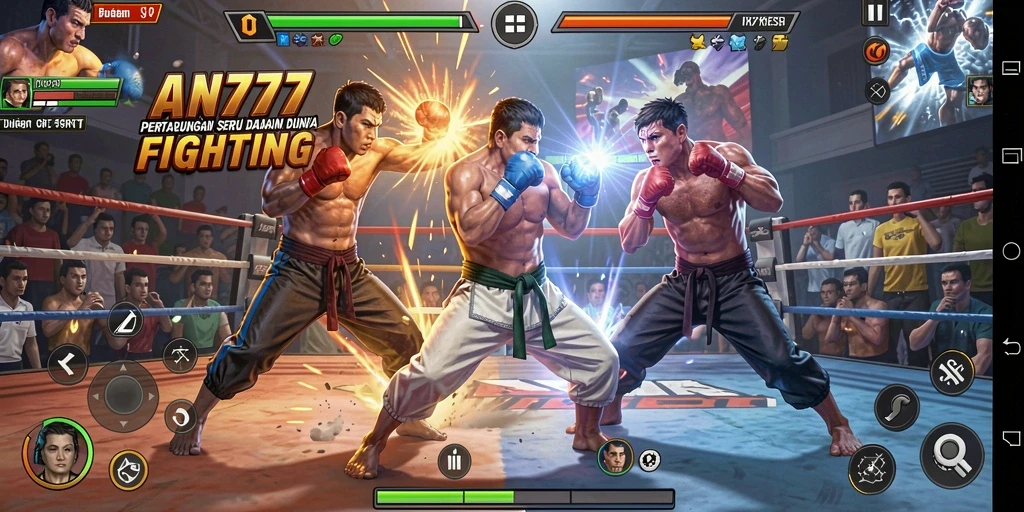 Tampilan gameplay AN777 dengan aksi pertarungan yang mendebarkan.