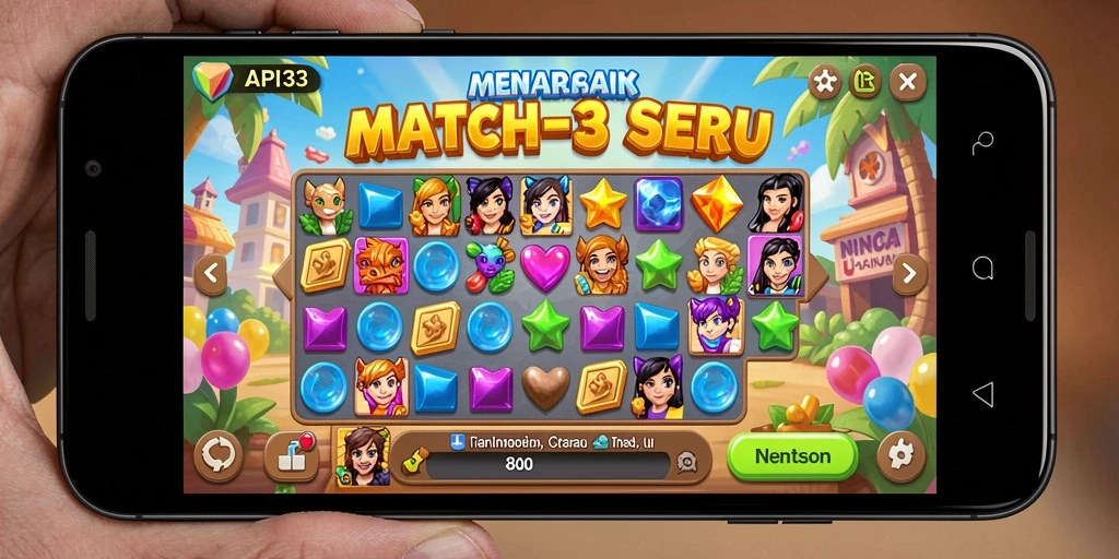 Tampilan gameplay API33 yang menarik dengan elemen Match-3.
