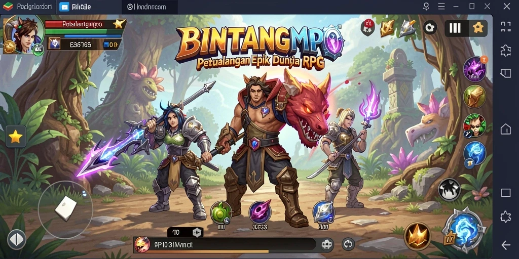 Screenshot BINTANGMPO menunjukkan pertarungan mendebarkan dalam dunia RPG.