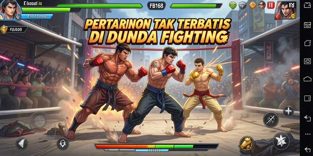 Screenshot gameplay FB168 menampilkan pertarungan seru dan karakter beragam.