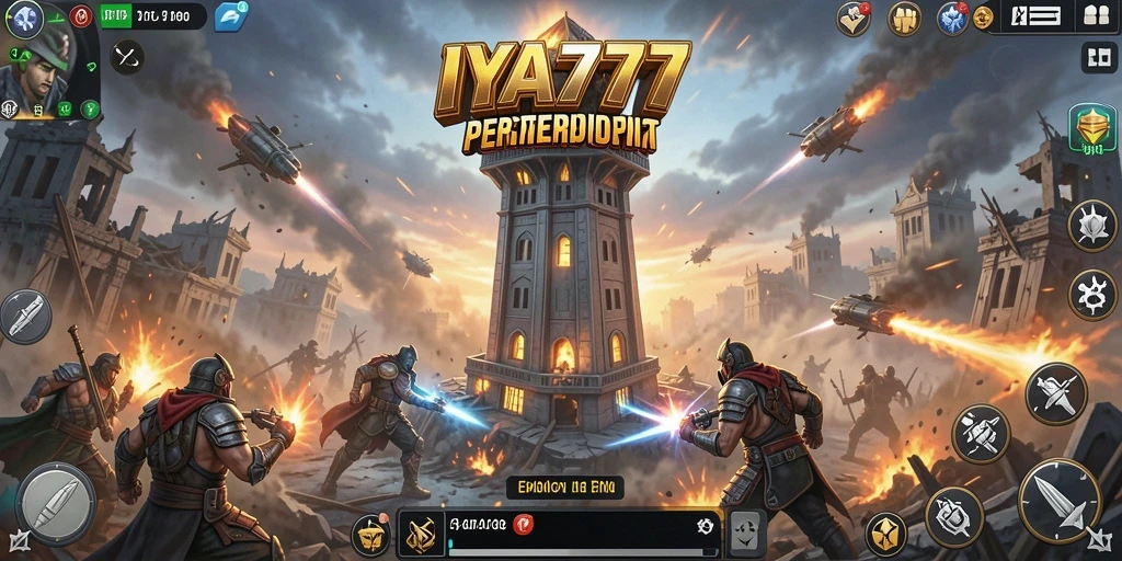 Screenshot gameplay menunjukkan tindakan menara bertahan dari serangan musuh.