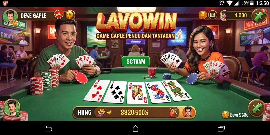 Tampilan gameplay seru LAVOWIN saat bermain Gaple dengan teman.