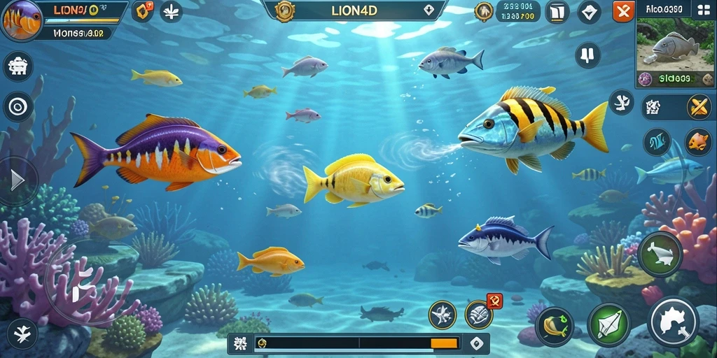 Screenshot gameplay seru LION4D menembak ikan.