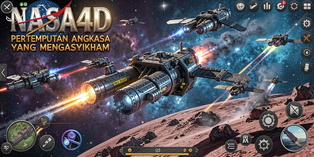 Screenshot gameplay NASA4D yang menampilkan aksi pertempuran luar angkasa.