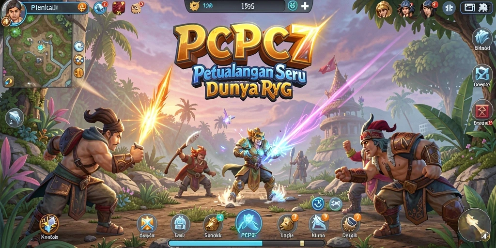 Tangkapan layar utama dari gameplay RPG PCPC7 dengan aksi pertempuran seru.