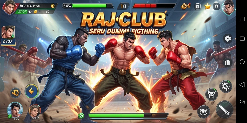 Screenshot gameplay RAJACLUB menampilkan pertarungan epik antar karakter.