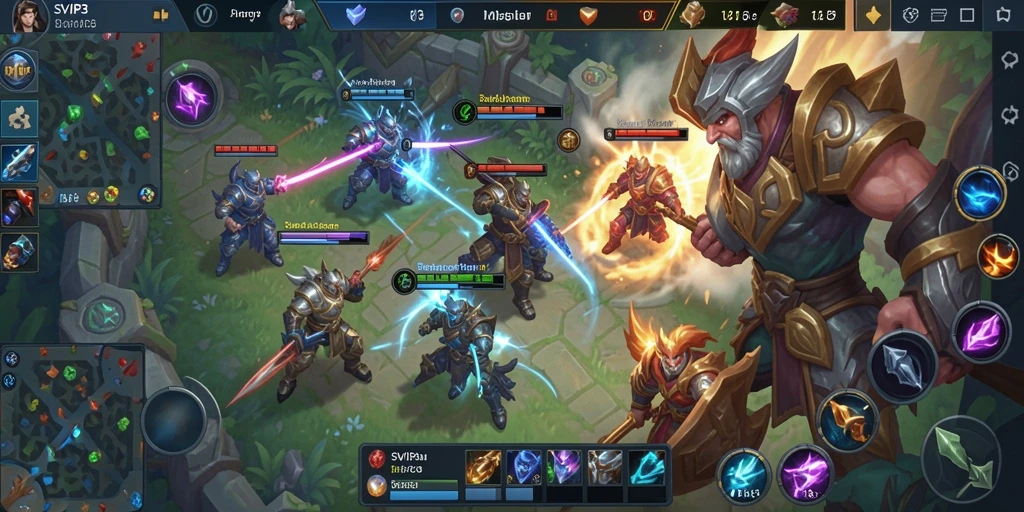 Tampilan seru gameplay MOBA SVIP3 dengan pertempuran tim.