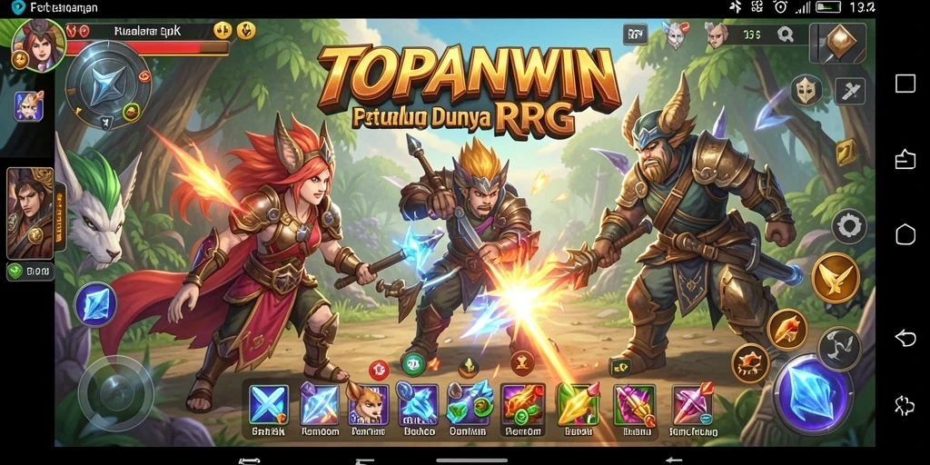 Screenshot gameplay <strong>TOPANWIN</strong> yang menampilkan pertempuran epik dan karakter unik.