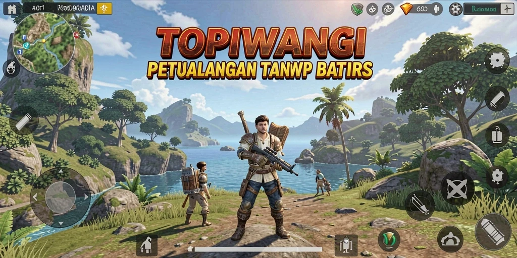 Screenshot gameplay menampilkan eksplorasi dunia terbuka yang luas di TOPIWANGI.