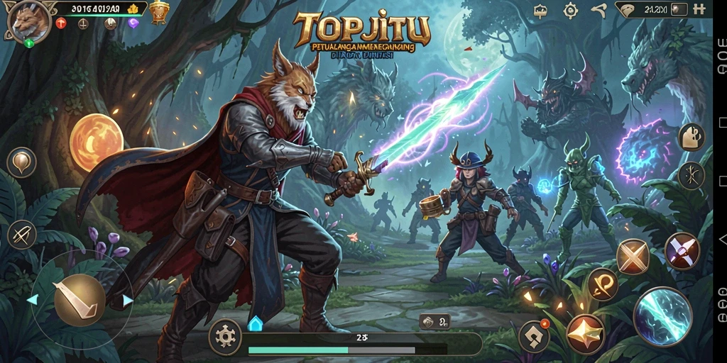 Screenshot gameplay TOPJITU menampilkan aksi petualangan seru di dunia fantasi.