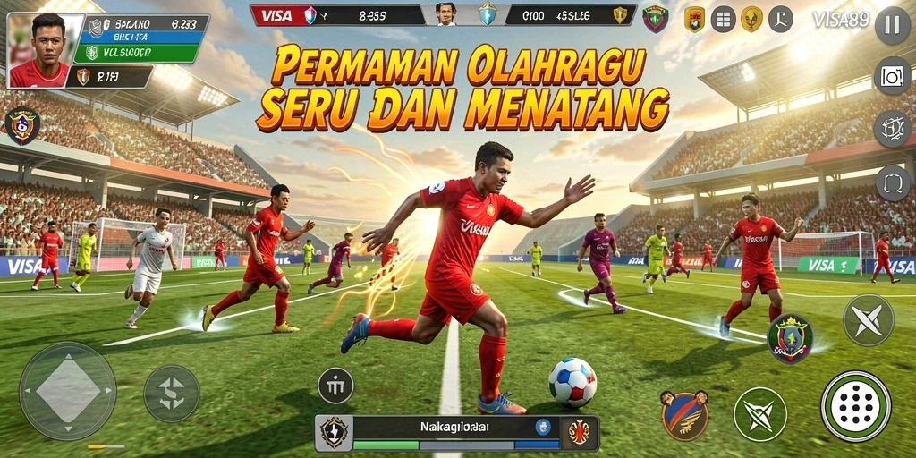 Screenshot gameplay VISA89 menampilkan laga seru olahraga.