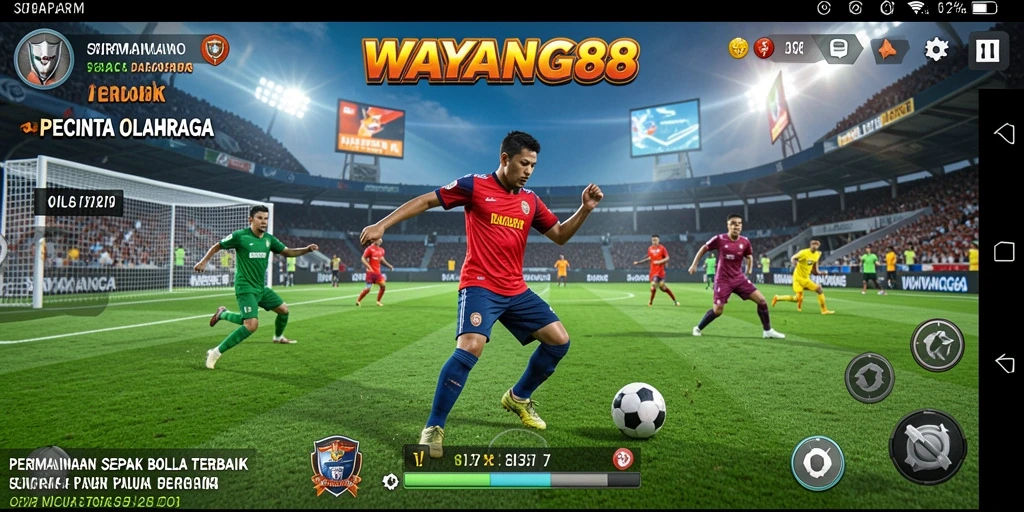 Screenshot gameplay dari WAYANG88 yang menampilkan suasana pertandingan sepak bola.